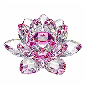 Amlong Crystal Hue Reflection Crystal Lotus Flower with Gift Box, Pink (3 Inch)