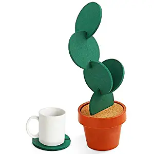 Coasters DIY Cactus Coaster Set of 6 Pieces with Flowerpot Holder for Drinks Novelty Gift for Home Office Bar Decor and Improvement, Sirensky Brand
