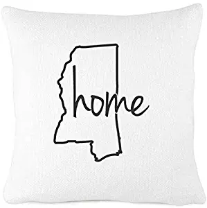 Personalized White Farmhouse Throw Pillow- Outline of Your State- Home State Pride Pillow Cover- Home Decor (Mississippi, 18x18)
