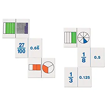 hand2mind Plastic Fraction and Decimal Dominoes Game, Math Manipulative Tiles (Set of 30)