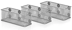 Magnetic Wire Mesh Organizer Baskets - Set of 3 - Silver - Supply Holders for Office, Locker, Fridge - Convenient Storage for Pencils, Pens, Markers, Supplies - Keep Desks & Counters Clutter Free