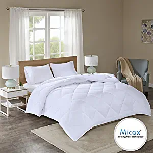 Comfort Spaces Plush Cooling Fiber Filled Down Alernative Comforter-Duvet Insert Cal-King, Box Stitches-Moisture Wicking, Temperature Regulating, Hypoallergenic-All Season, White-Micax
