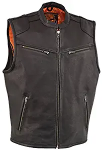 Milwaukee Leather Men's Zipper Front Leather Vest w/Cool Tec Lthr-Black-X-Large