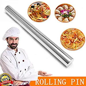 Stainless Steel Rolling Pin, Professional French Baking Tool for Pastries, Bread, Pasta, Biscuits and Pizza, 15.6" Smooth Metal Kitchen Tool