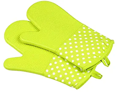 Lamoreco Oven Mitts - 1Pcs Baking Gloves Silicone and Cotton Double-Layer Thickening Non-Slip Anti Scald Heat Resistant Glove Microwave Oven Kitchen Cooking Tools