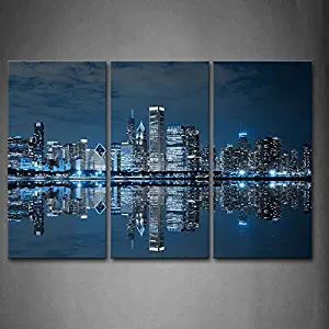 Blue Cool Buildings in Dark Color in Chicago Wall Art Painting The Picture Print On Canvas City Pictures for Home Decor Decoration Gift