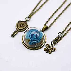 Davitu Houbian Valentine's Day Gift Rose Glass Dried Flower Necklaces Jewelry Mirror Ball Butterfly Necklace Pendant Decoration 5pcs - (Metal Color: R0923)