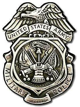 MAGNET 3x4 inch Army MP Silver Badge Shaped Sticker (Logo Military Police) Magnetic vinyl bumper sticker sticks to any metal fridge, car, signs
