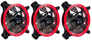APEVIA 312L-CRD 120mm Silent Dual Rings Red LED Fan with 32 x LEDs & 8 x Anti-Vibration Rubber Pads (3 Pk)