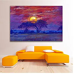 zxianc Hand Draw Sunset African Landscape Wall Art Pictures for Living Room HD Canvas Oil Painting Home Decor Framed Posters 50x75cm Frameless