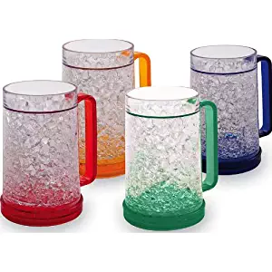 Double Wall Gel Freezer Mug - Set of 4 - Red, Orange, Blue, Green