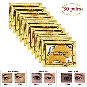 CIDBEST 24k Gold Eye Mask,Collagen Eye Pads,24k Gold Eye Patches,Under Eye Mask for Moisturizing & Reducing Dark Circles Puffiness Wrinkles-30Pairs