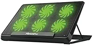 XtremPro Portable Metal Mesh Laptop Cooler Cooling Pad, 6 Quiet Fans w/Green LED Light, 5 Adjustable Heights, Up to 17" in Notebook, 2 USB Interface w/Speed Control Switch, Non-Slip - Black (11147)