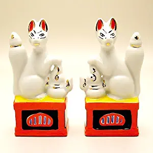 Inari Shinto Shrine Sacred Foxes Pair Miniature from Japan