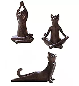 Set of 3 Rusty Brown Vintage Rustic Decorative Resin Animal Cat Yoga Pose Statue, Kitty Yoga Figurine Statue, Meditation Room Yoga Figurine, Yoga Pose Statue, Yoga Sculpture