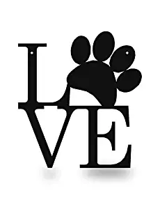 Steel Roots Decor Powder Coated Metal Black Dog Paw Love Wall Art Laser Cut Holes 12 inch