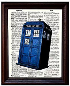 Dictionary Art Print - Dr. Who Tardis British Blue Police BOX Booth - Printed on Recycled Vintage Dictionary Paper - 8.5"x11" - Mixed Media Poster on Vintage Dictionary Page