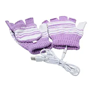 Lsgoodcare Purple USB 2.0 Stripe Pattern Fingerless Heating Knitting Wool Hands Warm Gloves Gloves for Women Men Girls Boys