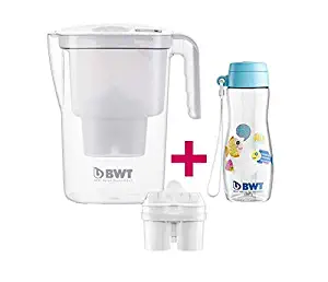 BWT Timer Electronic Life Water Filter Jug with Magnesium + Plastic Bottle Blue, 2.6 L White