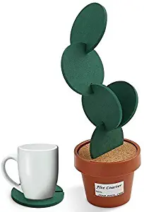 Drhob Flee 6-Piece Green Coaster Set with Flower Pot Shaped Holder for Drinks,Coffee,Cup