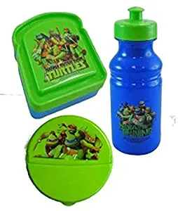 Exclusive 3pc. Teenage Mutant Ninja Turtles Boys Resuable Lunch Set! Includes: Sandwich Box, Snack Container & Pull Top Sports Water Bottle!
