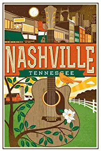 MAGNET 3x4 inch Vintage Art NASHVILLE Tennessee STICKER - tn rv visit city travel music Magnetic vinyl bumper sticker sticks to any metal fridge, car, signs