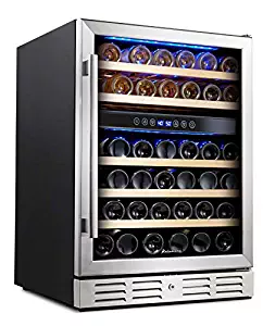Kalamera 24'' Wine refrigerator 46 Bottle Dual Zone Built-in and Freestanding with Stainless Steel & Triple-Layer Tempered Glass Door and Temperature Memory Function