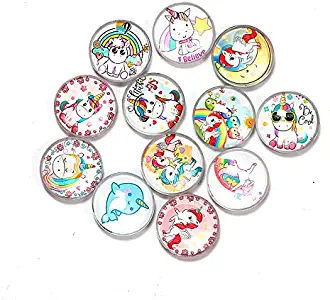 Unicorn Refrigerator Magnet Party Set of 12 Pack 3D Round Face For Silver Fridge Office Dry Erase Board Stainless Steel Door Freezer Whiteboard Cabinet Magnetic Great Fun for Adult Girl Boy Kid