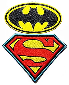 2 pieces superman vs batman movie cartoon Band Logo Patch Sew Iron on Embroidered Badge Sign Costume Gift