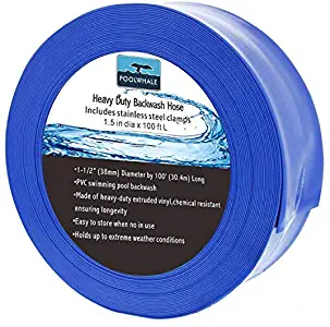 POOLWHALE 1-1/2" x 100' Economy Blue Backwash Hose,General Purpose Reinforced PVC Lay-Flat Water Discharge Hose,for Use While Back-Washing Filters and Draining Pools