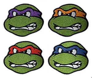 Set of 4 TMNT Patches (2.5 Inch) Embroidered Iron/Sew on Badge Applique Teenage Mutant Ninja Turtles Patch Souvenir Retro Costume