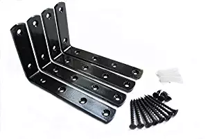 MHMYDZ 4 Pcs Black Steel Heavy Duty "L" Corner Brace Joint Angle Bracket Shelf Bracket Wall Hanging with Screws 125mmX75mm/5 InchX3 Inch Decorative Corner Brackets Joint Angle Bracket