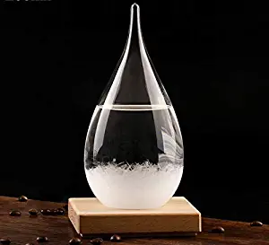 ALL Things good Storm Glass | Crystal Barometer Weather Forecasting Meteorological Climate Predictor with Wooden Base Stylish Tear Drop Bottle | Decoration for Home or Office | Large (8in x 3.7in)