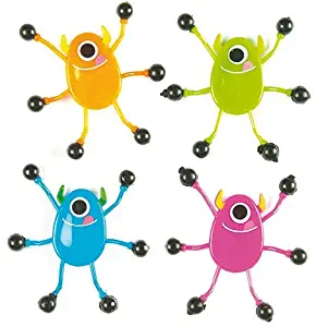 Baker Ross Monster Wall Crawler Kids Toy | Sticky Feet Helps Them Climb Down Shiny Surfaces | Halloween Treat or Gift Bag Filler | 6 Assorted Colorful Aliens Included