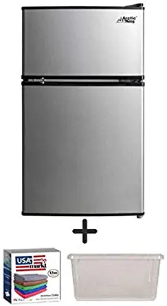 Arctic King - [ATMP032AEB] 3.2 Cubic Feet Two Door Mini Refrigerator with Freezer, (Stainless Steel)