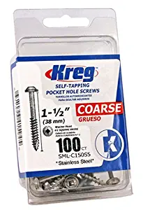 Kreg SML-C150S5-100 305 Stainless Steel Pocket Hole Screws - 1 1/2", 8 Coarse, Washer Head, 100 count