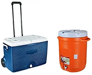 Rubbermaid 60 Quart Wheeled Cooler bundle with Rubbermaid 10 Gallon Water Cooler, Orange