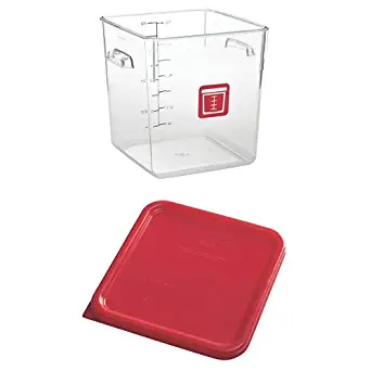 Rubbermaid Commercial Square Plastic Food Storage Container, Red, 8 Quart, with Lid