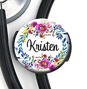 Stethoscope Tag - Watercolor Wreath - Personalized Name - Steth ID Tag/Nurse Badge/RN/LPN/RT