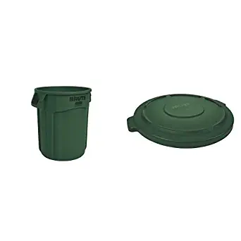 Rubbermaid Commercial BRUTE Trash Can, Vented, 20 Gallon, Dark Green with Lid (FG262000DGRN & FG261960DGRN)