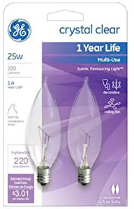 G E LIGHTING 66104 Candelabra Shaped Bulb, 25W, Clear, 2 Count (Pack of 1)