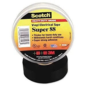 3M Scotch Super 88 Vinyl Electrical Tape, -18 to 105 Degree C, 10000 mV Dielectric Strength, 66' Length x 3/4" Width, Black