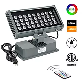 H-TEK 108W RGBW LED Wall Washer Light with RF Remote Controller, Color Changing LED Flood Light for Outdoor/Indoor Lighting Projects Hotels, Resorts, Casinos, Billboards, Building Decorations, Parties