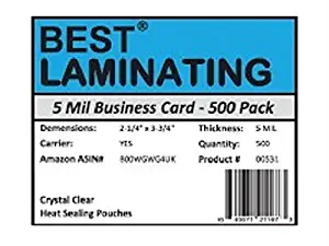 Best Laminating - 5 Mil Business Card Therm. Laminating Pouches - 2-1/4 x 3-3/4 - 500 Pack