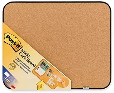 Post-it Sticky Cork Board with Command Fasteners 18 x 22-Inches, Gray and Black