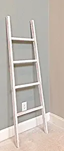 Whitewashed Rustic, Tapered, Decorative Wood Ladder – Extra Wide for Towel/Blanket Ladder/Versatile Décor Piece. 58” H x 18.5” W x 1.75” D. 100% Handmade in U.S.A.