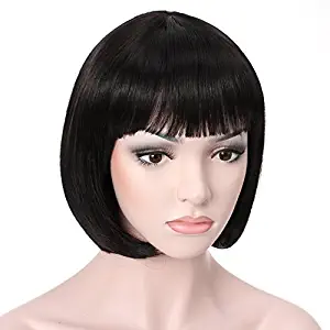 OneDor 10" Short Straight Hair Flapper Cosplay Costume Bob Wig (1B - Off Black)