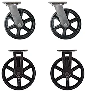 (Set of 4) 8" CC Vintage Casters - Plate Mount - 2 Swivel and 2 Rigid