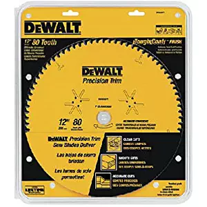 DEWALT DW3232PT Precision Trim 12-Inch 80 Tooth ATB Crosscutting Saw Blade with 1-Inch Arbor and Tough Coat Finish
