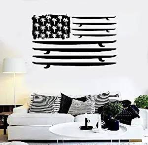 Vinyl Wall Decal Surfing Surfboard Flag Palms Ocean Surf Stickers (vs3790)